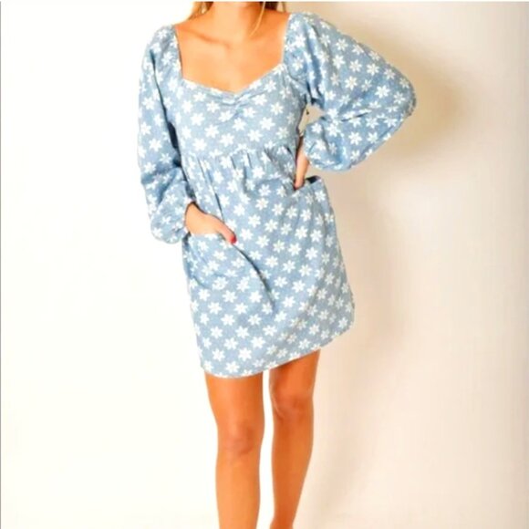 NEW BILLABONG x Wrangler "Just A Dream" Baby Doll Denim Dress Blue, Size XS - Picture 3 of 16